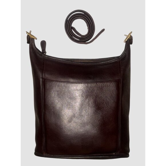 VTG Shoulder Bag Dark Brown Leather Convertible Duffle Purse Adjustable Strap - Picture 3 of 7